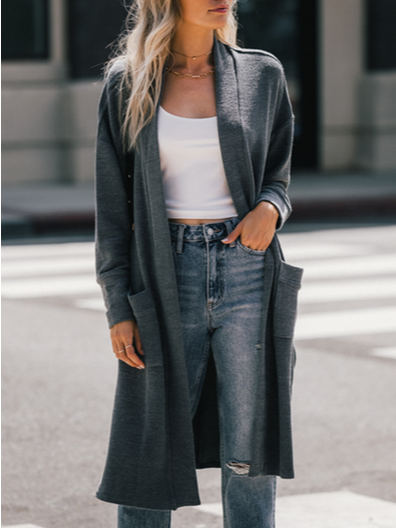 

Plain Casual Loose Others Other Coat, Deep gray, Cardigans