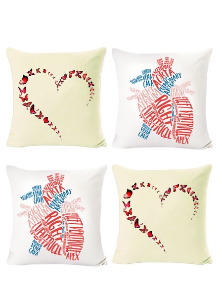 

18x18 Inch Set of 4 Pillow Covers, Valentine‘s Day Love heart Backrest Cushion Decorations for Home, Beige, Pillow Covers