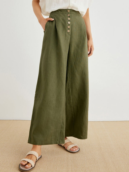 

Loose Cotton Plain Casual Casual Pants, Green, Pants