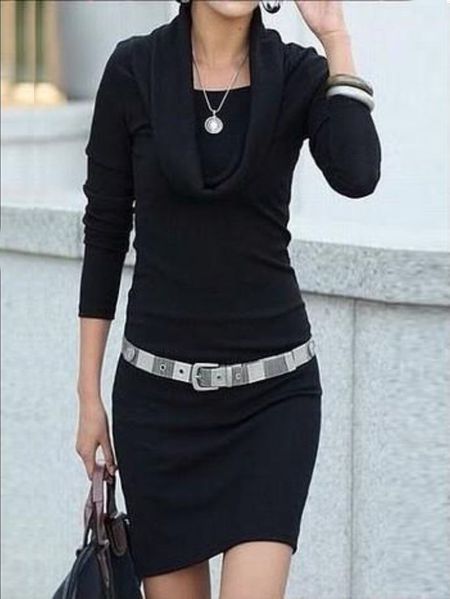 

Cotton-Blend Others Plain Casual Dress, Black, Mini Dresses