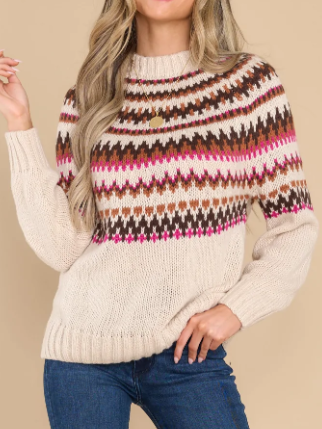 

Ethnic Half Turtleneck Yarn/Wool Yarn Boho Sweater, Apricot, Sweaters
