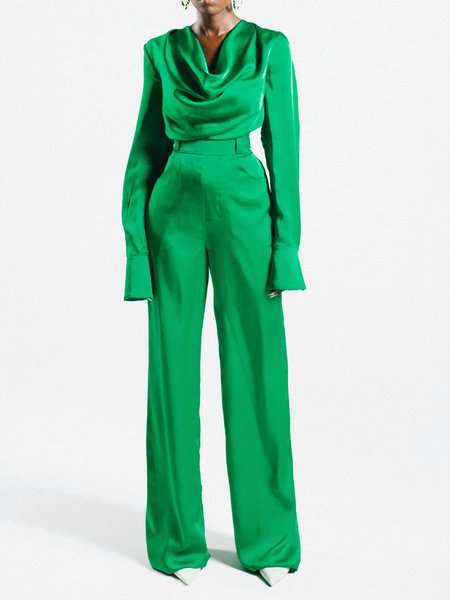 

Regular Fit Plain Elegant Jumpsuit, Green, Jumpsuits