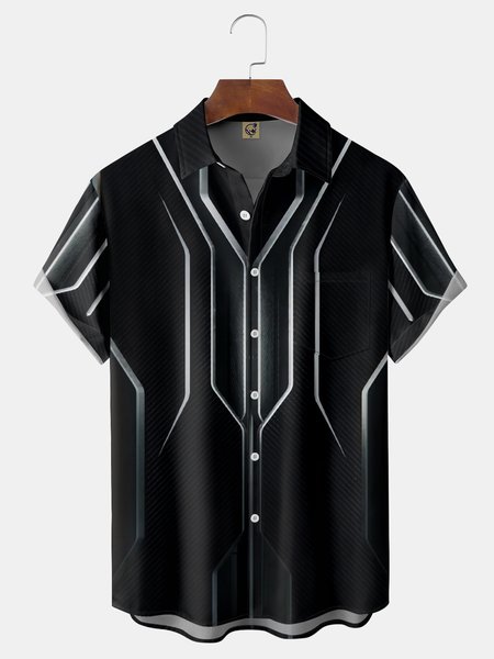 

Technology lines Chest Pocket Short Sleeve Casual Shirt, Black, Short Sleeve Shirts