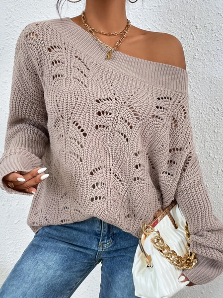

Knitting Casual Crew Neck Loose Sweater, Dusty pink, Sweaters