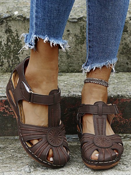 

Vintage Cutout Comfort Soft Sole Sandals, Brown, Sandals & Slippers