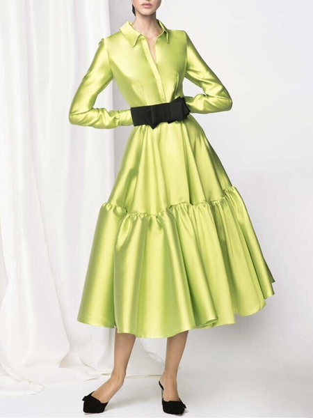 

Elegant Regular Fit Long Sleeve Dress & Party Dress, As picture, Midi Dresses