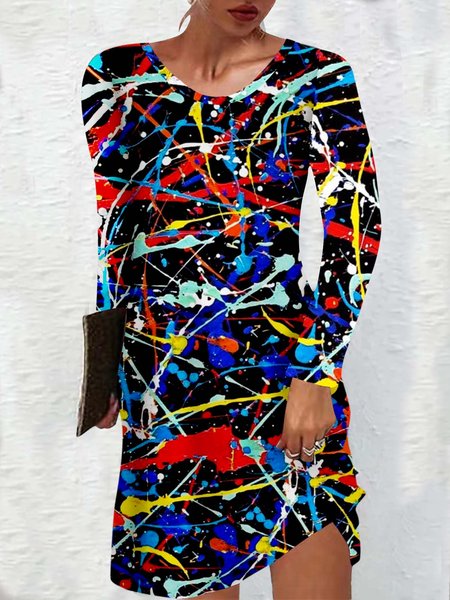 

Women's Art Print Casual Crew Neck Dress, As picture, Dresses