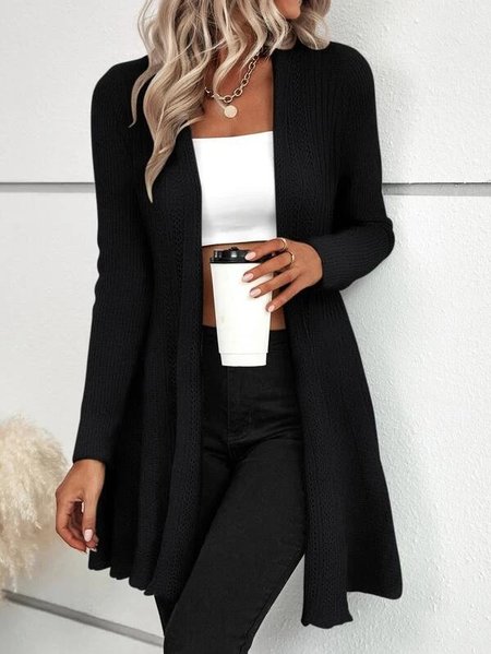 

Casual Plain Yarn/Wool Yarn Sweater Coat, Black, Cardigans
