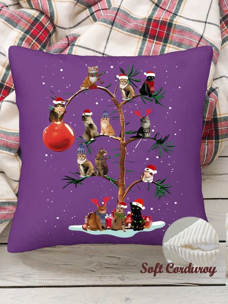 

20*20", Christmas Cat Tree Soft Corduroy Cushion Pillowcase Case for Living Room Bed Sofa Car Home Decoration, Deep purple, Pillow Covers