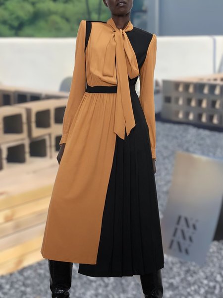 

Midi Plain Regular Fit Spring Urban Dress, As picture, Midi Dresses