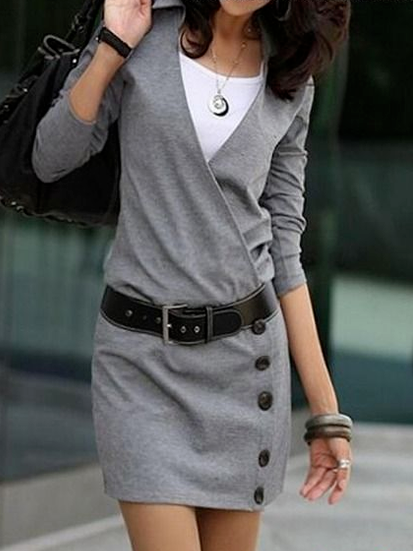 

Cotton-Blend Loose Plain Casual Dress, Gray, Dresses