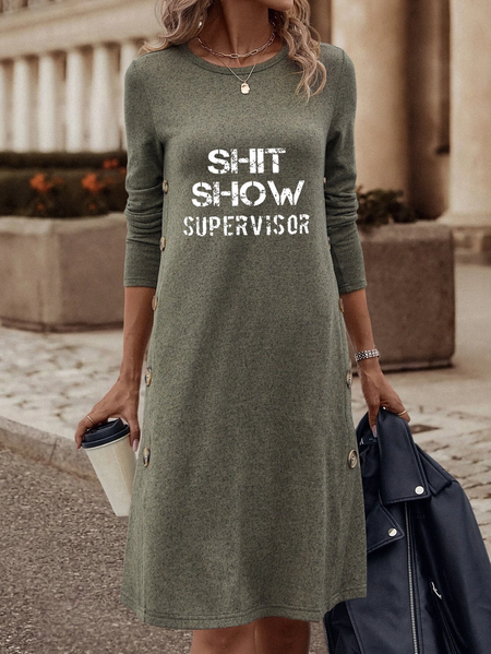 

Shit Show Supervisor Cotton-Blend Casual Regular Fit Dress, Green, Dresses