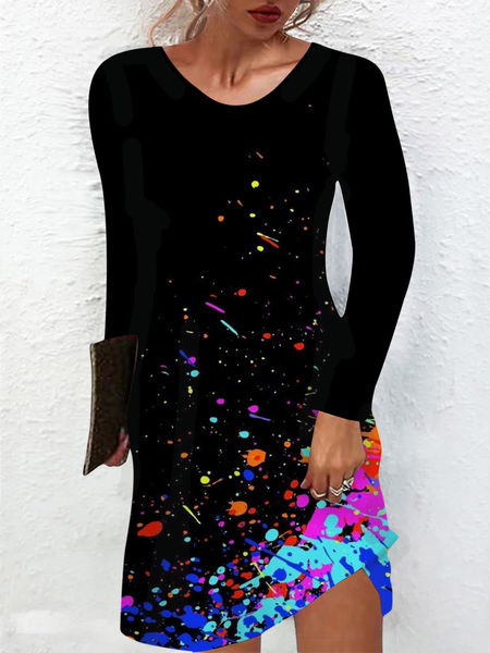 

Colorful Painting Womens Long Sleeve Dress, Black, Dresses