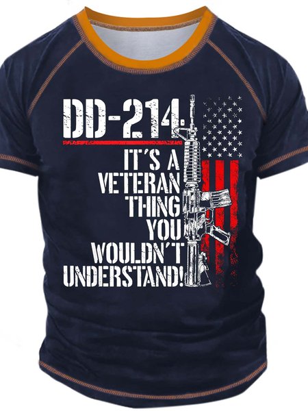 

Men’s It’s A Veteran Thing You Wouldn’t Understand Crew Neck Regular Fit Text Letters Casual T-Shirt, Deep blue, T-shirts