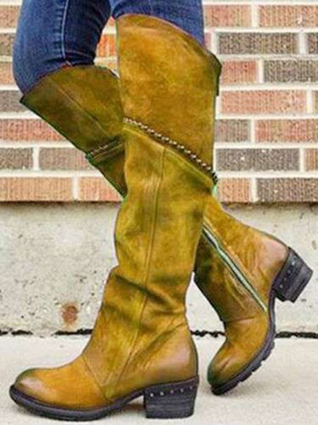

Vintage Panelled Soft Leather Zip Block Heel Boots, Golden, Boots