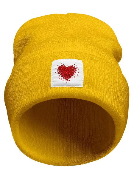 

Heart Festival Graphic Beanie Hat, Yellow, Hats