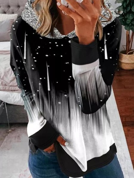 

Casual Glitter Ombre Hoodie Sweatshirt, Black-white, Clothing