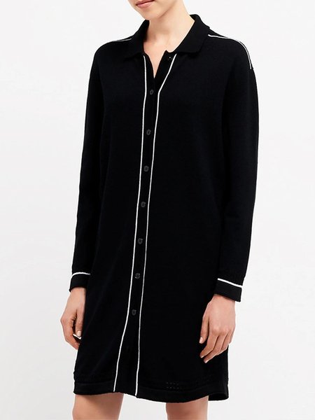 

Urban Shirt Collar Daily Long Sleeve Loose Dress, Black, Mini Dresses