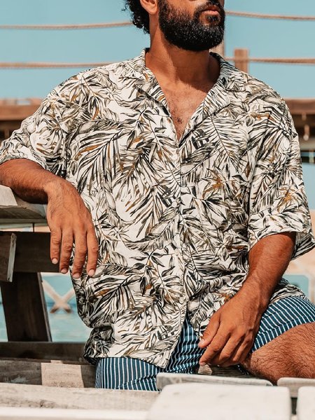 

Plants Short Sleeve Resort Shirt, White, Men Shirts