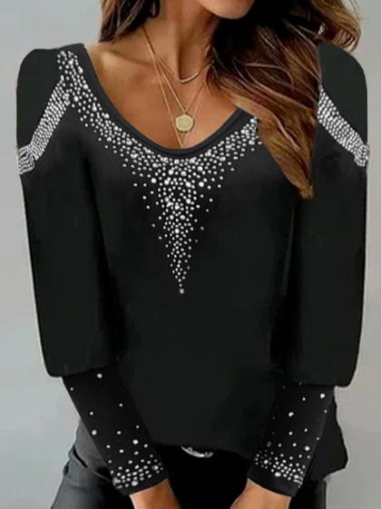 

Crew Neck Loose Plain Casual T-Shirt, Black, Tops