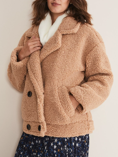 

Casual Shawl Collar Granular Fleece Fabric Teddy Jacket, Khaki, Coats