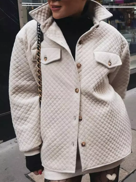 

Casual Plain Loose Padded Jacket, Off white, Jackets
