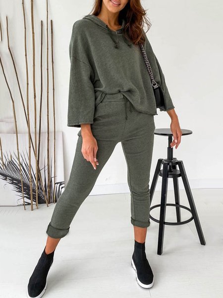 

Casual Crew Neck Plain Knitted Two-Piece Set, Deep gray, Suit Set