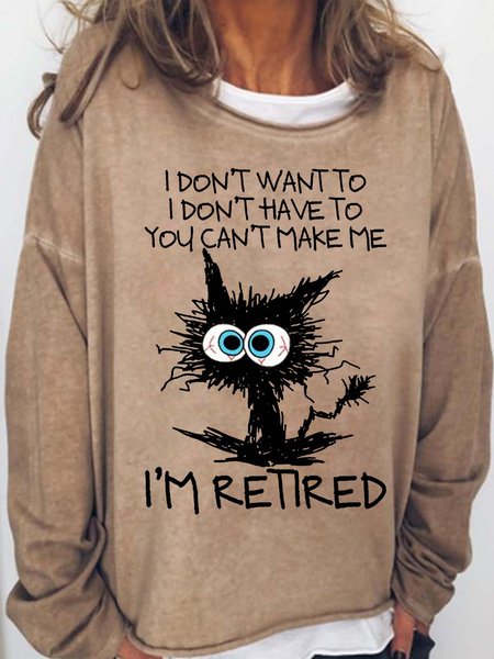 

Women's Funny Grumpy Cat Retird Casual Letters Sweatshirt, Light brown, Hoodies&Sweatshirts