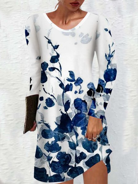 

Women's Crew Neck Loose Casual Dress, Blue, Dresses