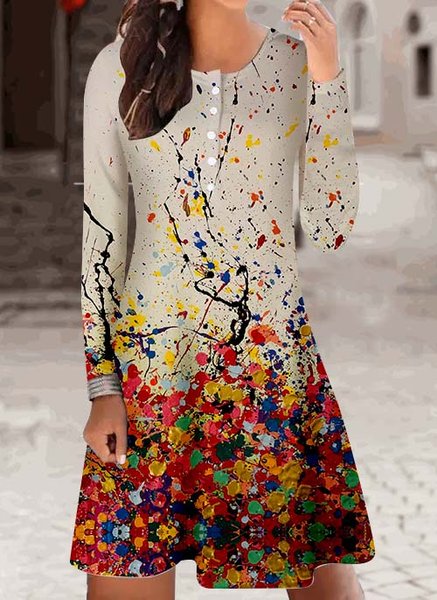 

Women's Vintage Abstract Art Print Casual Crew Neck Dress, As picture, Dresses