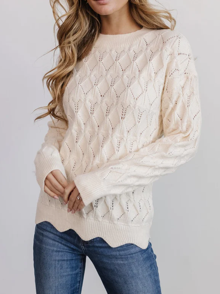 

Crew Neck Loose Plain Casual Sweater, White, Sweaters