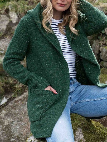 

Loose Casual Wool/Knitting Hoodie Sweater Coat, Green, Outerwear