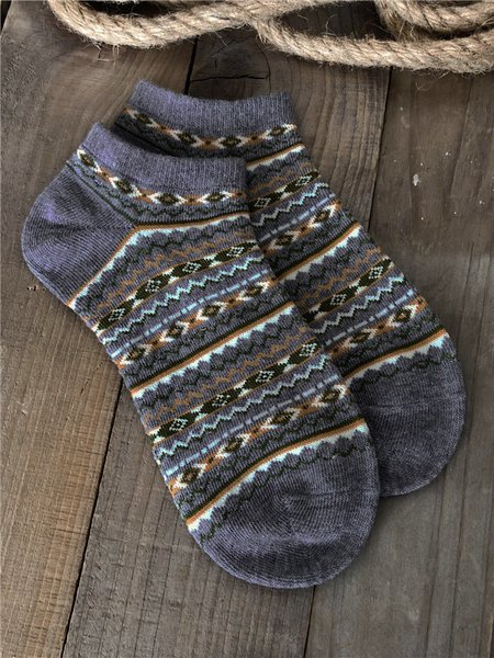 

Casual Striped Ethnic Pattern Socks Everyday Commuter Versatile Accessories, Light gray, Socks