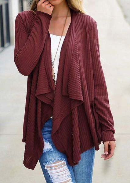 

Knitted Others Loose Casual Other Coat, Wine red, Cardigans