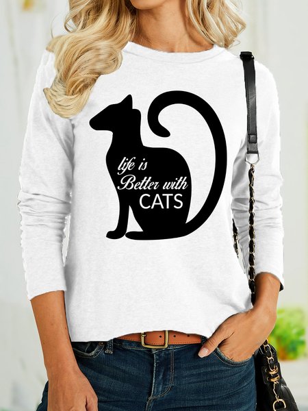 

Lilicloth X Y Life Is Better With Cats Womens Long Sleeve T-Shirt, White, Long sleeves