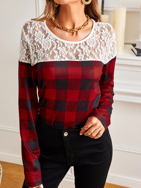 

Casual Crew Neck Cotton-Blend Loose T-Shirt, Red, T-Shirts