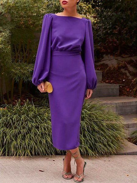 

Regular Fit Elegant Square Neck Plain Dress, Purple, Maxi Dresses