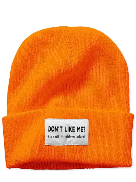 Don't Like Me Funny Text Letters Beanie Hat, Orange, Women's Hats
