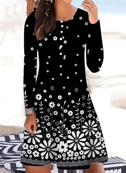 

Women's Flower Loose Casual Dress, Black, Dresses