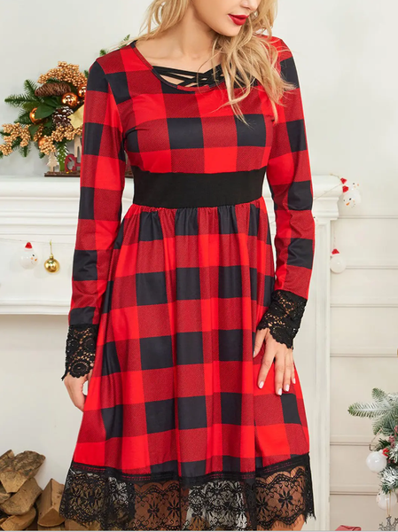 

Casual Others Regular Fit Plaid Dress, Red-black, Dresses