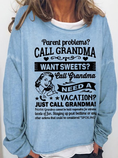 

Women's Funny Word Just Call Grandma Text Letters Simple Crew Neck Sweatshirt, Light blue, Hoodies&Sweatshirts