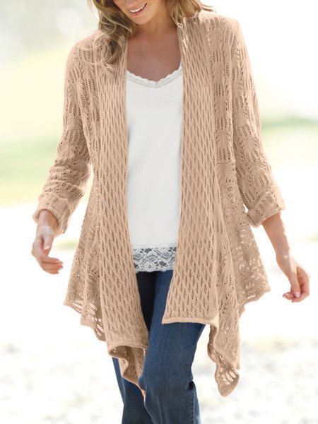 

Loose Casual Plain Sweater Coat, Khaki, Cardigans