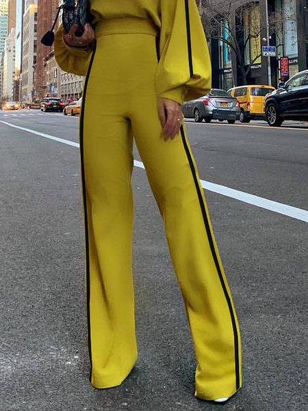 

Stylewe Urban Color Block Regular Fit Fashion Long Pants, Yellow, Pants