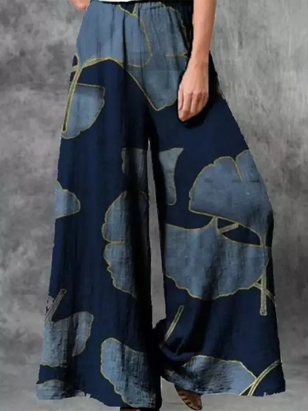 

Casual Loose Blue Floral Casual Pants, Pants