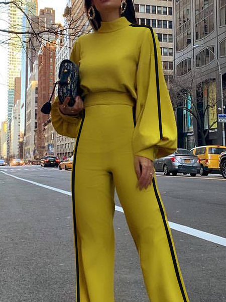 

Regular Fit Urban Stand Collar Color Block Long sleeve Blouse, Yellow, Blouses and Shirts