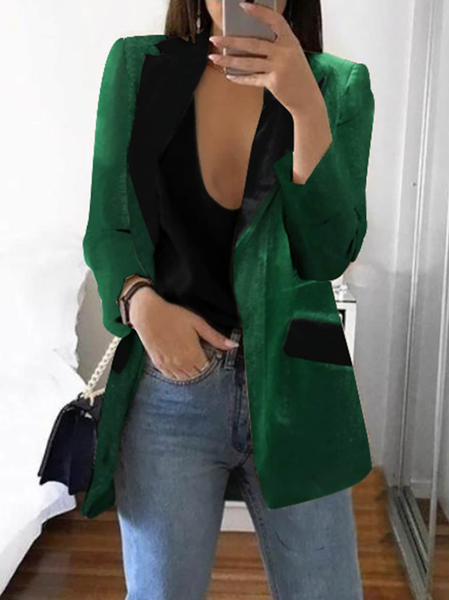 

Loose Plain Urban Velvet Blazer, Green, Blazers