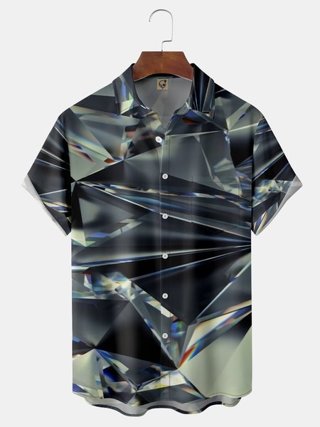 

Crystal Chest Pocket Short Sleeve Casual Shirt, Silver gray, Men Shirts