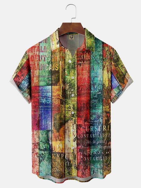 

Abstract Oil Painting Stripes Chest Pocket Short Sleeve Casual Shirt, Green, Men Shirts
