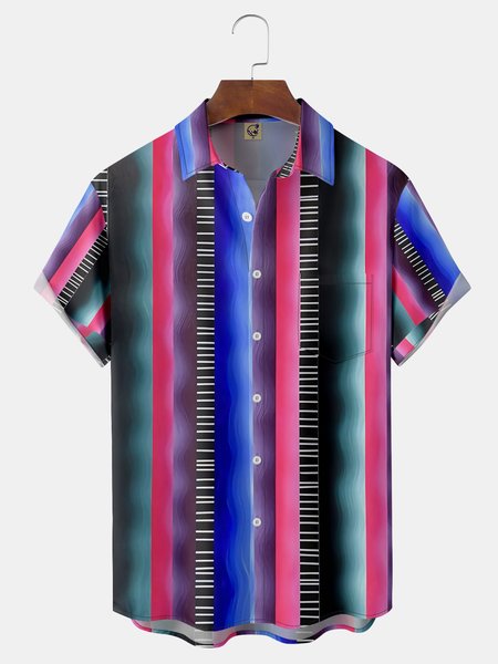 

Abstract Stripes Chest Pockets Short Sleeve Casual Shirts, Purple, Men Shirts
