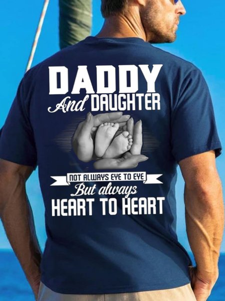 

Men's Dady And Daughter Not Always Eye To Eye But Always Heart To Heart Funny Graphic Print Cotton Casual Crew Neck T-Shirt, Purplish blue, T-shirts